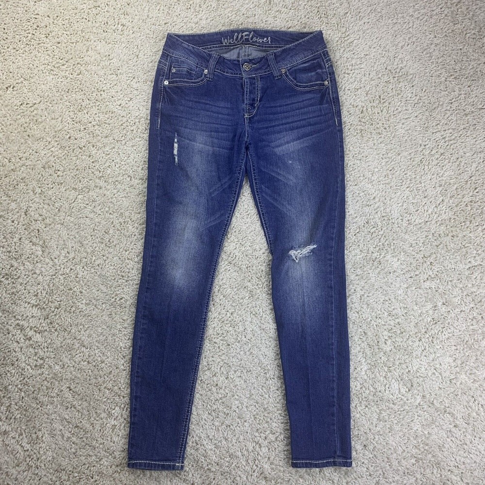 Wallflower Women's Juniors Size 9 Blue Luscoius Curvy Bootcut Dark Stretch Jeans